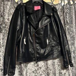 Black faux leather motorcycle jacket